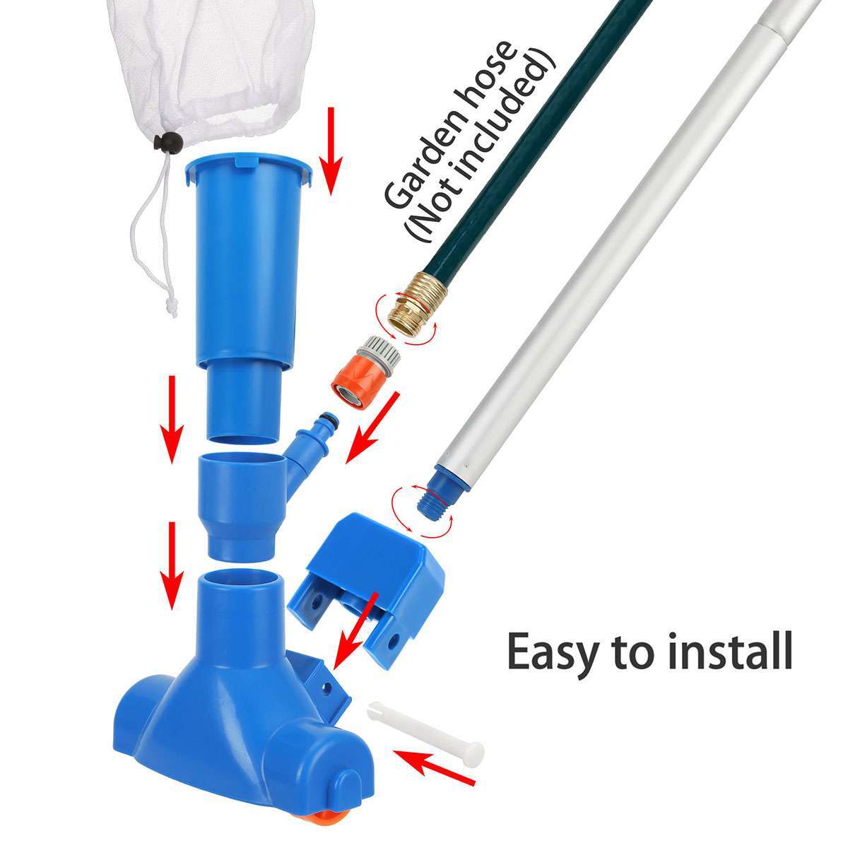 Handheld Vacuum Swimming Pool Jet Cleaner 5Section Pole Ground Spa Pond Fountain