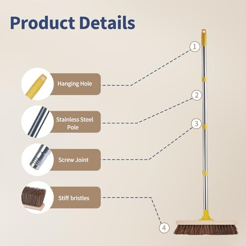 Floor Scrub Brush with Long Handle – 60&Prime; Heavy Duty Deck Brush with Stiff
