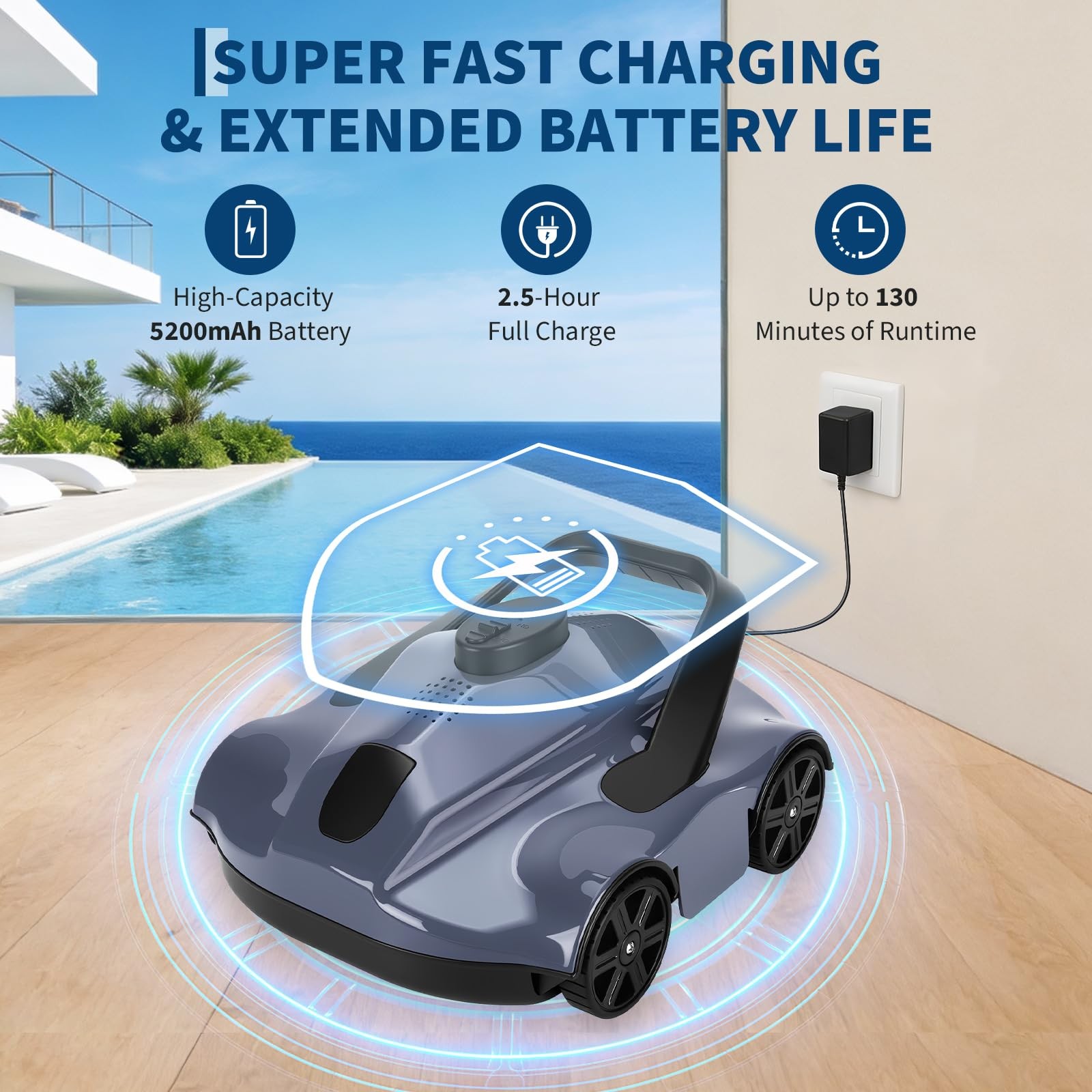 ✨Robotic Pool Cleaners Cordless for Above Ground Pools Portable 130 Min Runtime