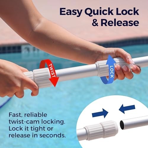 Telescopic Pool Pole 12ft – Heavy Duty Aluminum, Adjustable Skimmer & Cleaning T