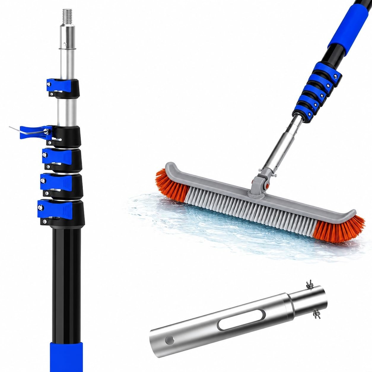 Telescopic Pool Brush 3-12FT, 18&Prime; Cleaning Tool for Walls & Floors, Dual Lock