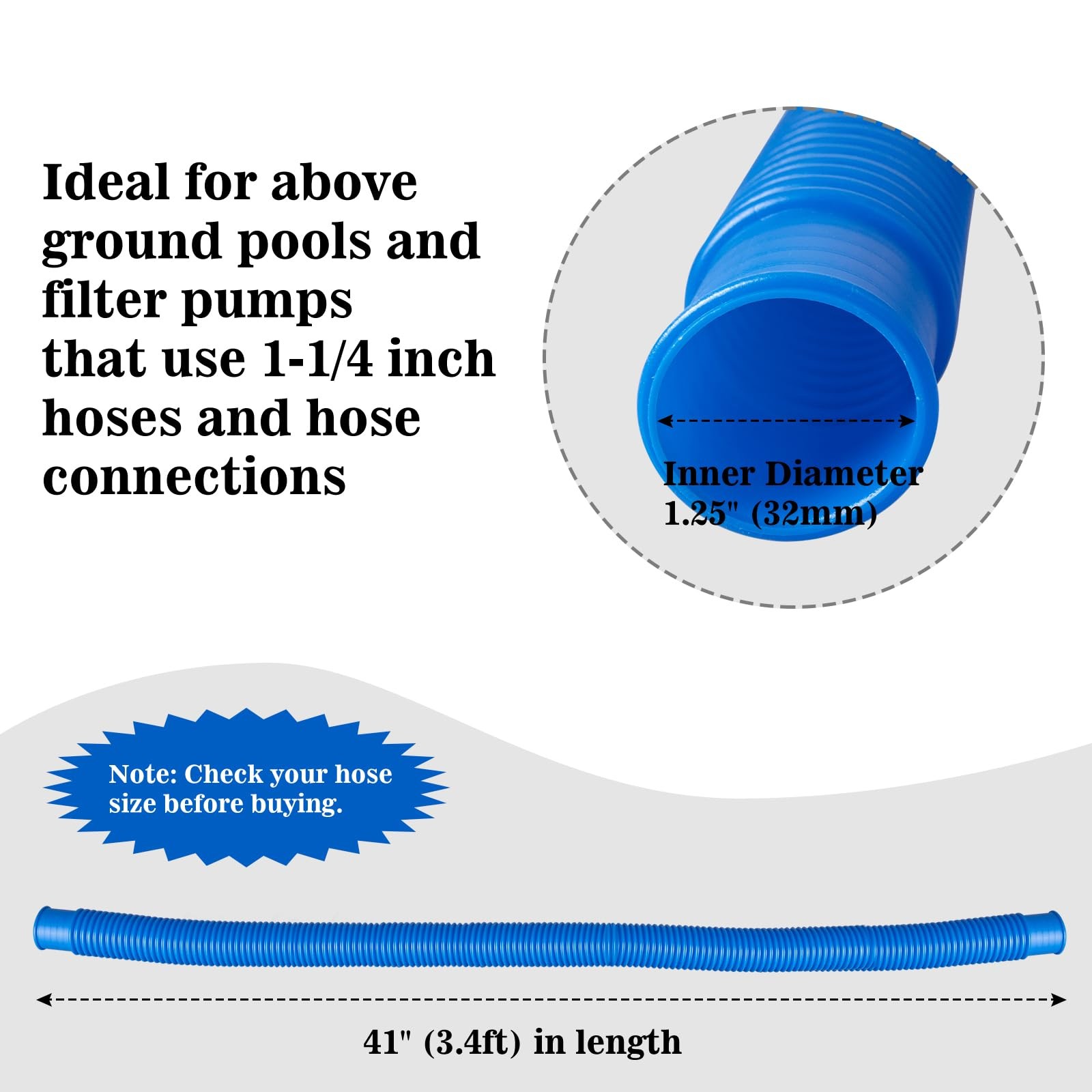 ownwhim Pool Pump Hoses for Above Ground – 1.25 x 41 41 inches, Blue