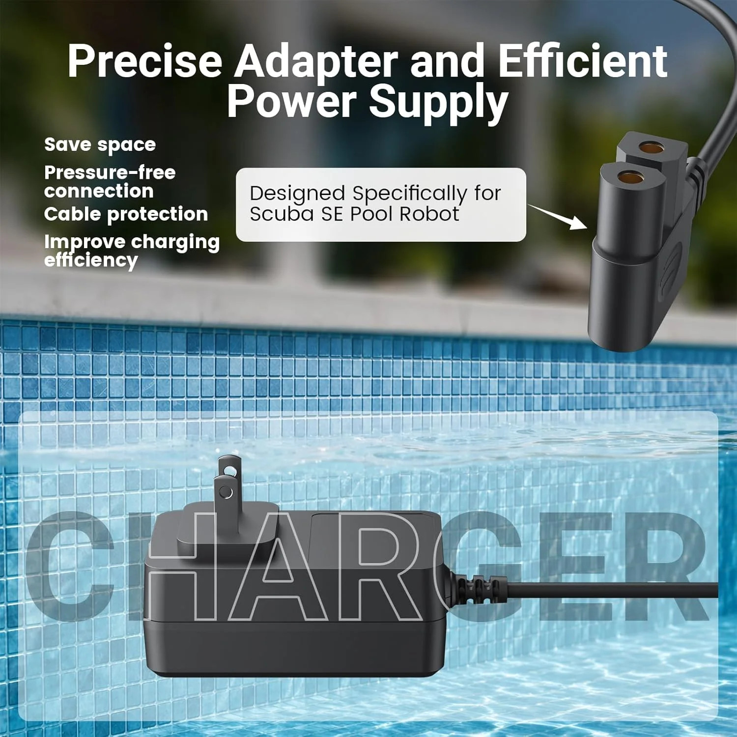 Pool Vacuum Charger Adapter Replacement Parts – Compatible with Aiper Scuba SE C