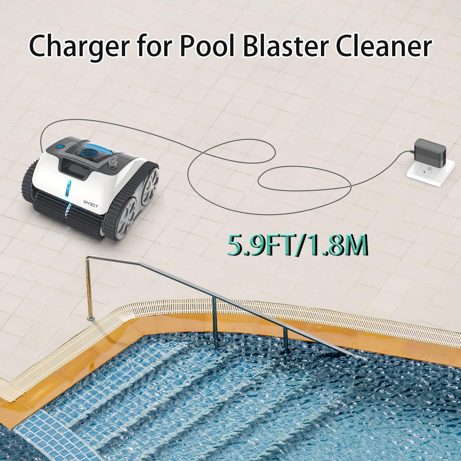 12.6V Charger for Wybot Osprey Robotic Pool Cleaner Swimming black