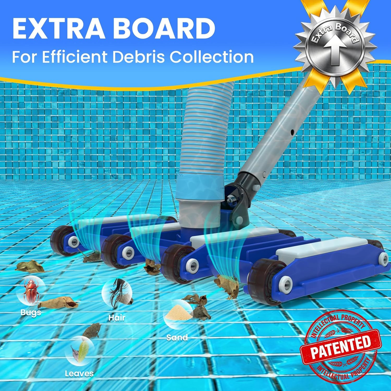 14&Prime; Weighted Pool Vacuum Head with Wheels, Flexible Manual Pool Cleaner with Bot