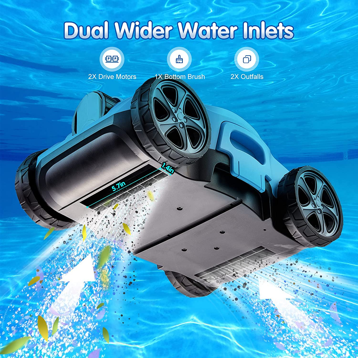 Robotic Pool Cleaner 110 Mins Auto-Parking Rechargeable Automatic 50 Feet Blue