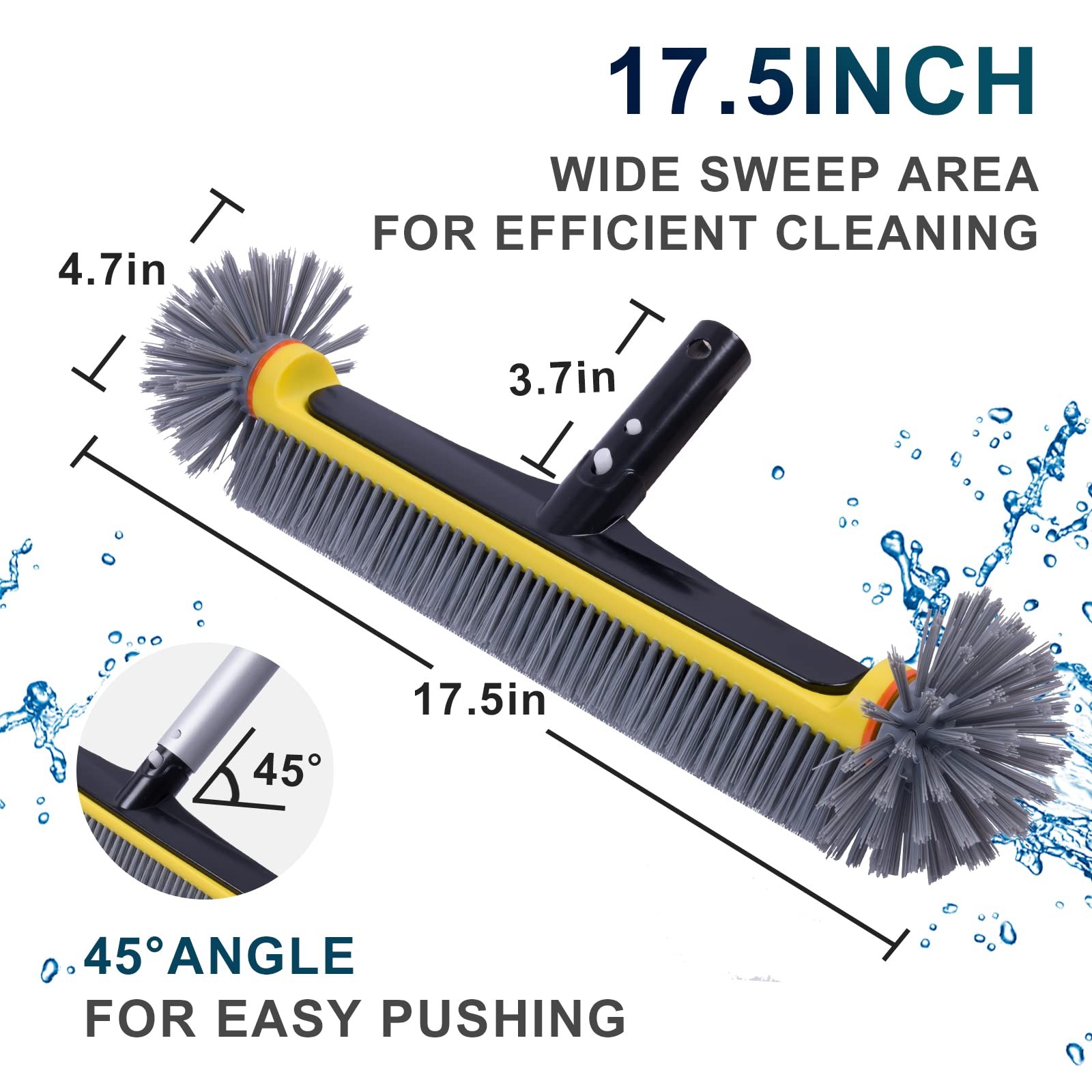 HeavyDuty Pool Brush Head for Walls, Floors, Steps & Corners 17.5&Prime;