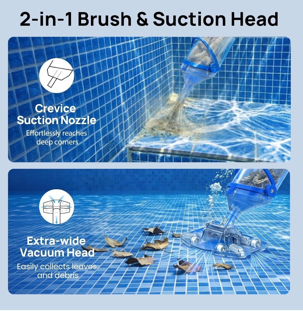 Light Blue Cordless Handheld Pool Vacuum Model PC15H 2X Suction 1110 GPH 40W
