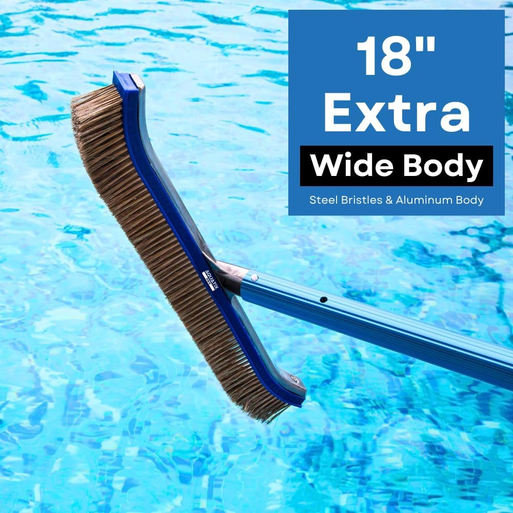 Pool Brush Head, 18&Prime; Heavy Duty for Cleaning Walls & Floors, Stainless Steel Bri