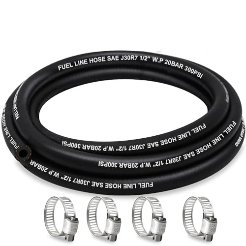 Fuel Line Hose 1/2 Inch ID, 300 psi 5FT Fuel Hose, with 4 Clamps | 300 psi,