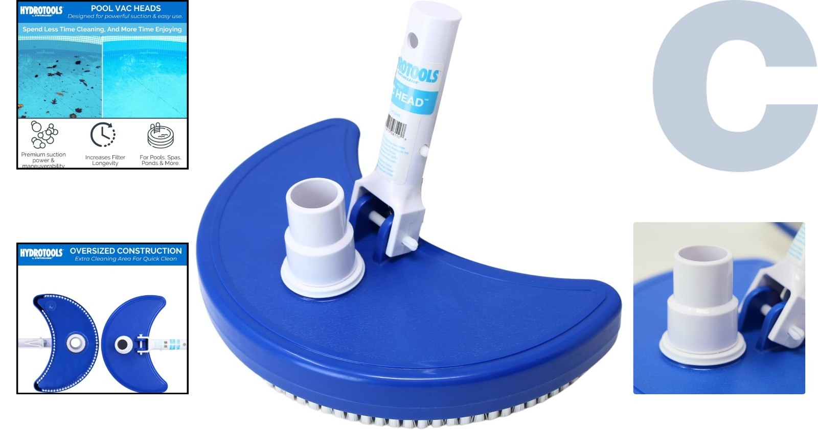 Heavy Duty Half Moon Pool Vacuum Head – Ideal for Inground & Above Ground Pools