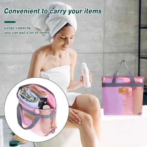 KALIONE Portable Gym Shower Bag, Mesh Shower Caddy Bag, Quick Dry Hanging Pink