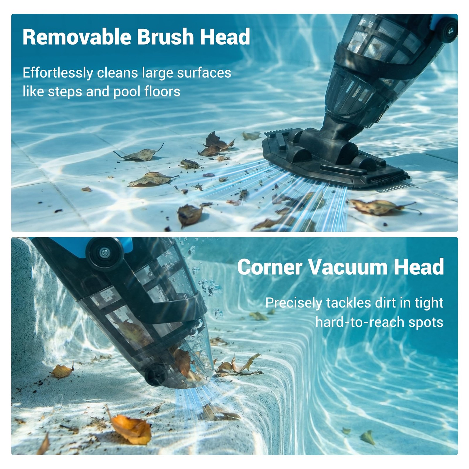 Hushlight Handheld Pool Vacuum For Above Ground Pool 4-Section Detachable Pole