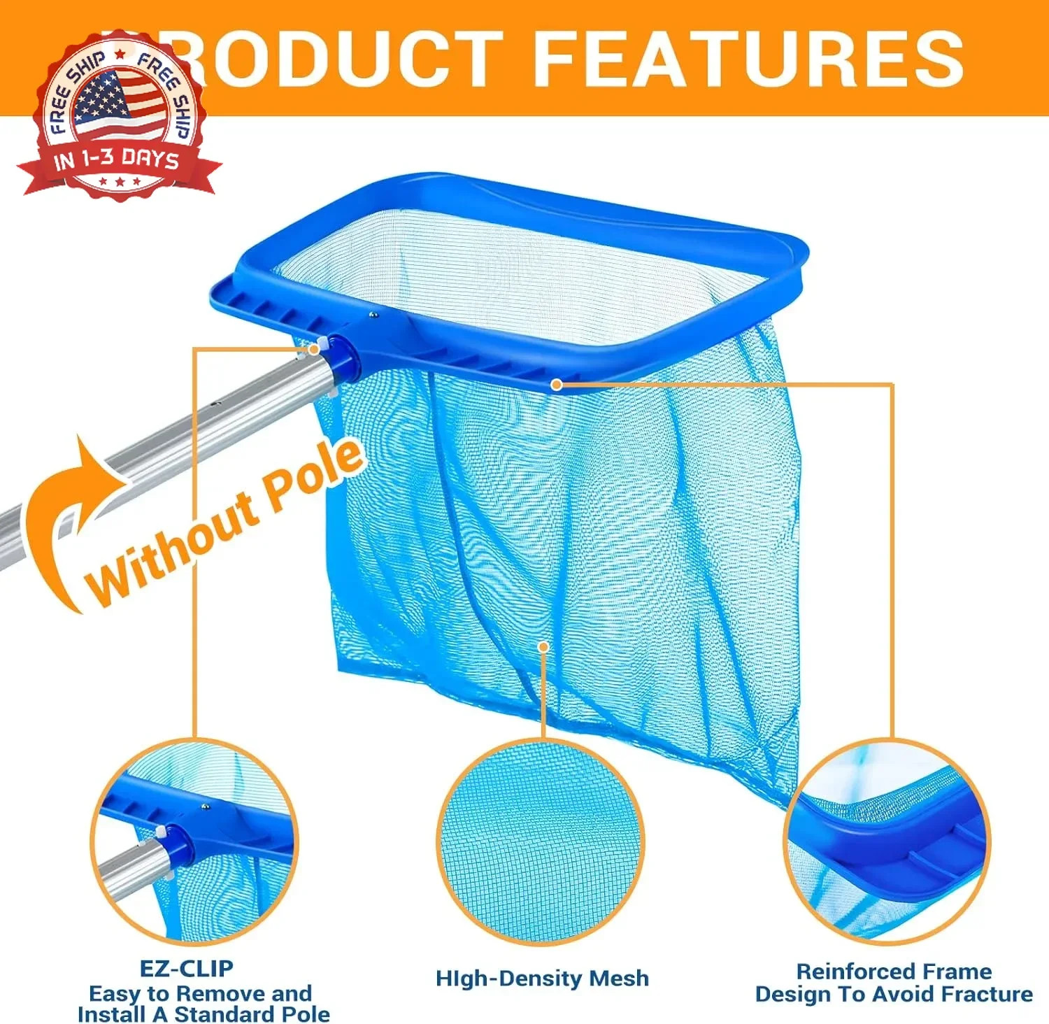 Pool Skimmer – Pool Skimmer Net without Pole, Swimming Pool Leaf Skimmer Net wit
