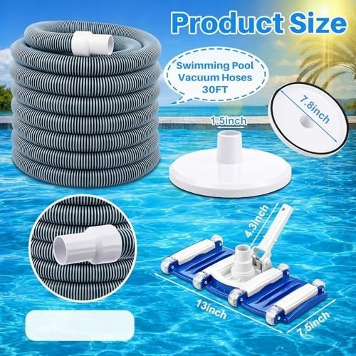 Complete 3-Piece Pool Cleaning Kit with Vacuum Head, Hoses & Skim Plate