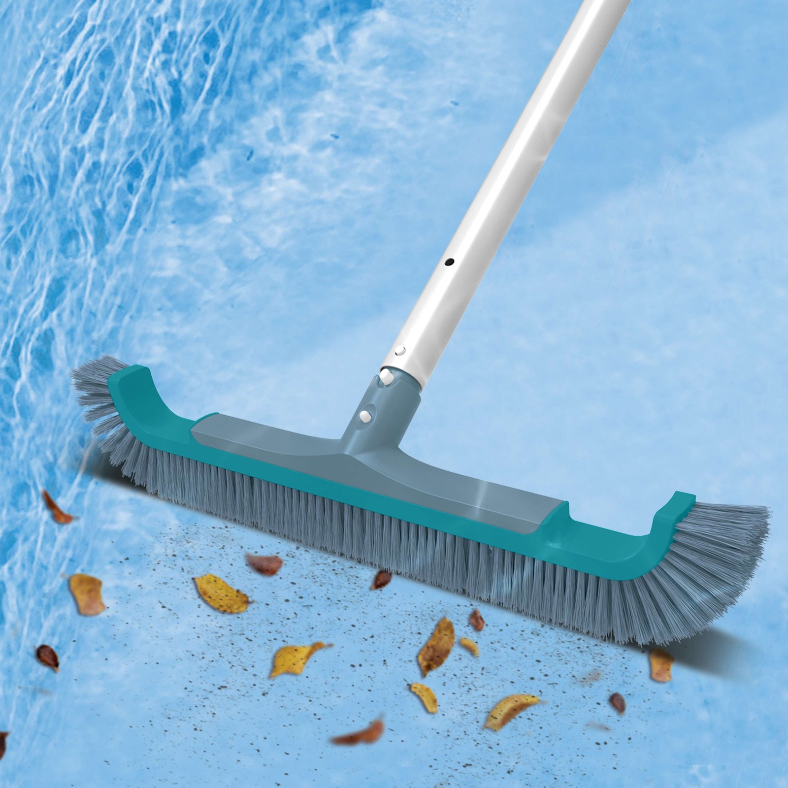 Teal & Gray 20&Prime; Curved-end Pool Brush with Extended PP Side bristles