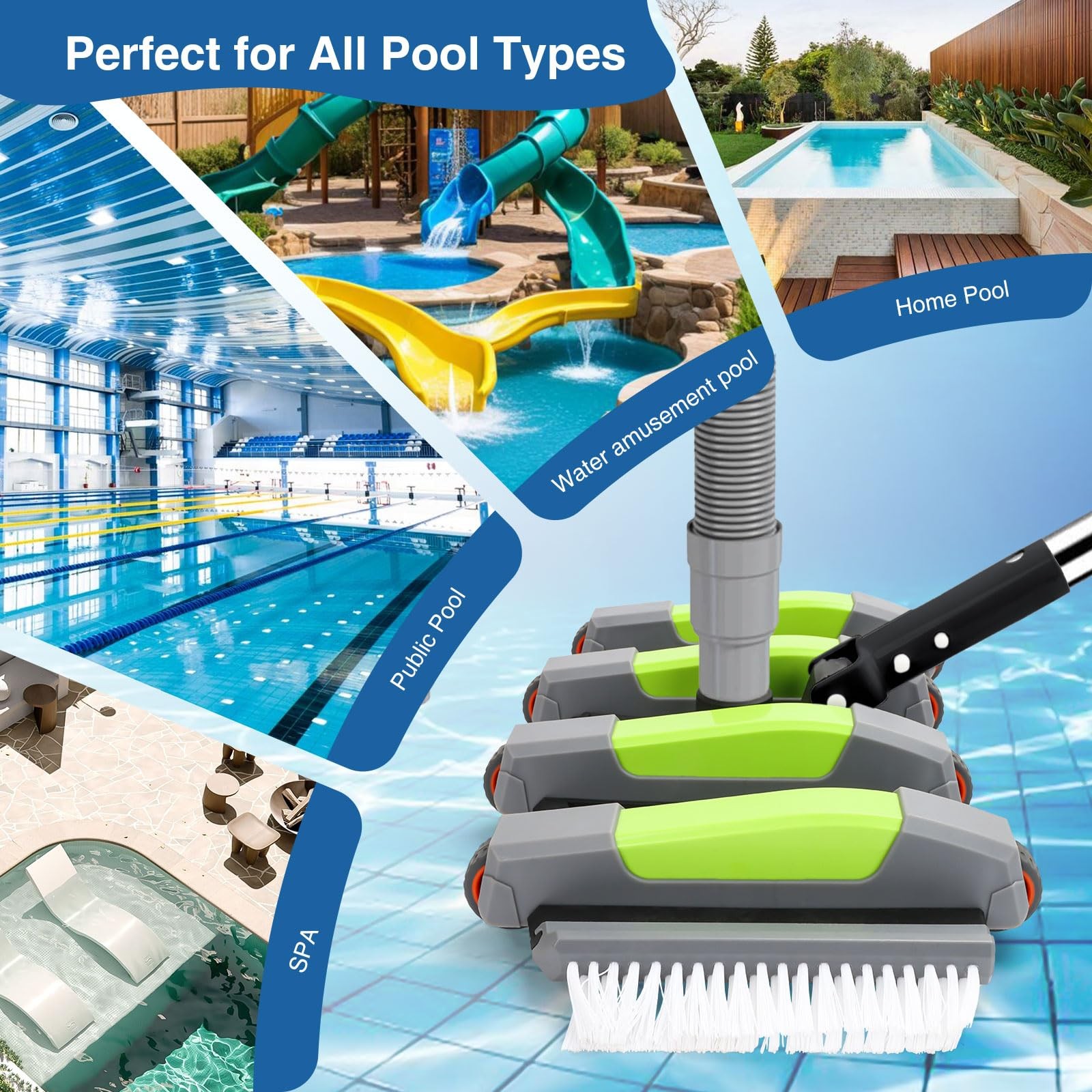 Pool Cleaning Vacuum Head with Wheels & 1-1/4&Prime;, 1-1/2&Prime; Hose Adapter，Heavy Dut…