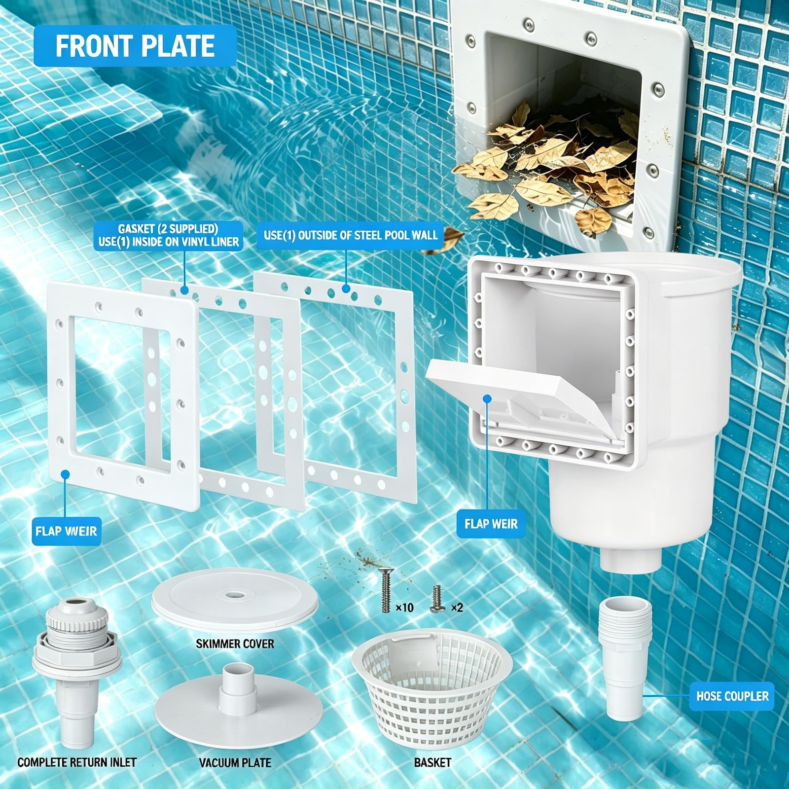 Universal Above Ground Pool Skimmer Kit, Heavy Duty Through Wall Pool Skimmer…