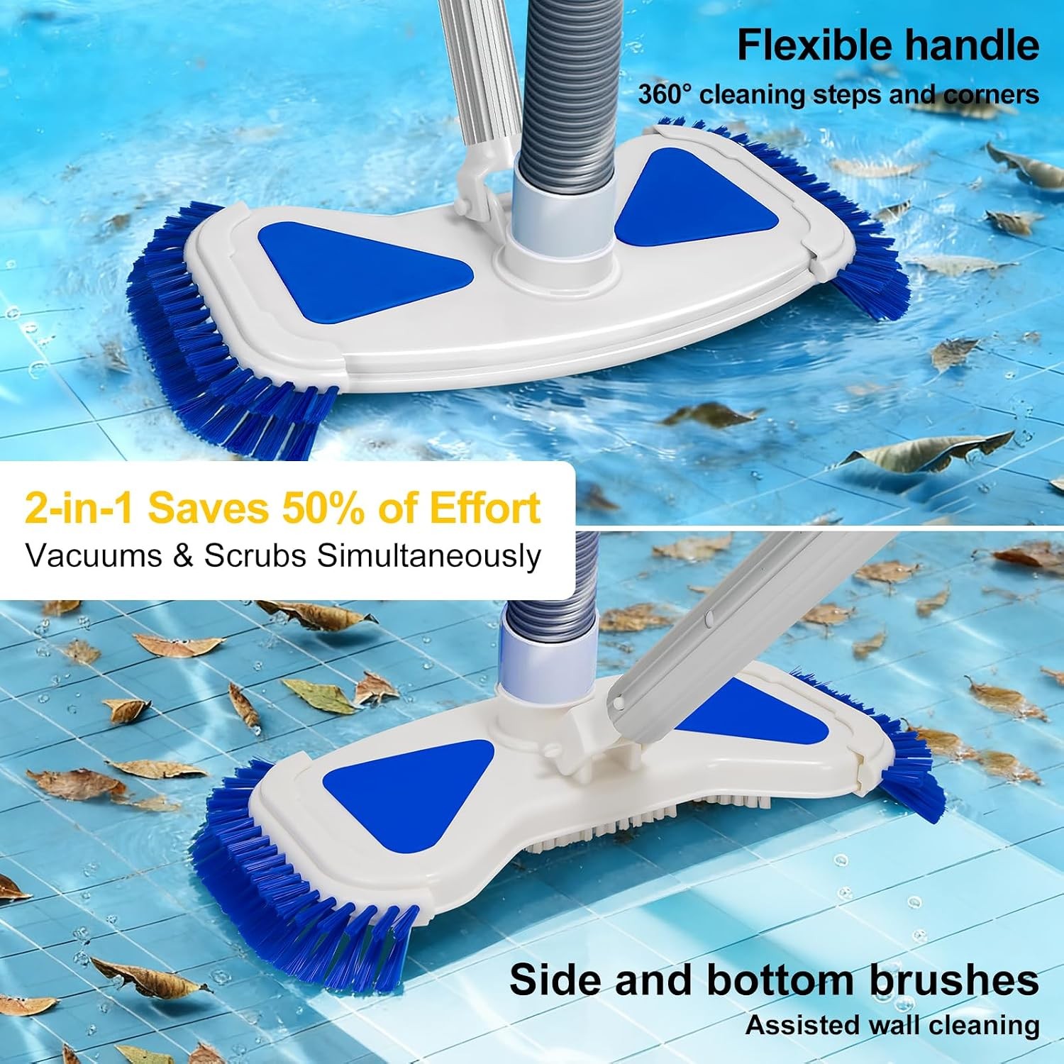 Weighted Pool Vacuum Head with Side Brushes, 13.5&Prime; Deluxe Manual Pool Cleaner He