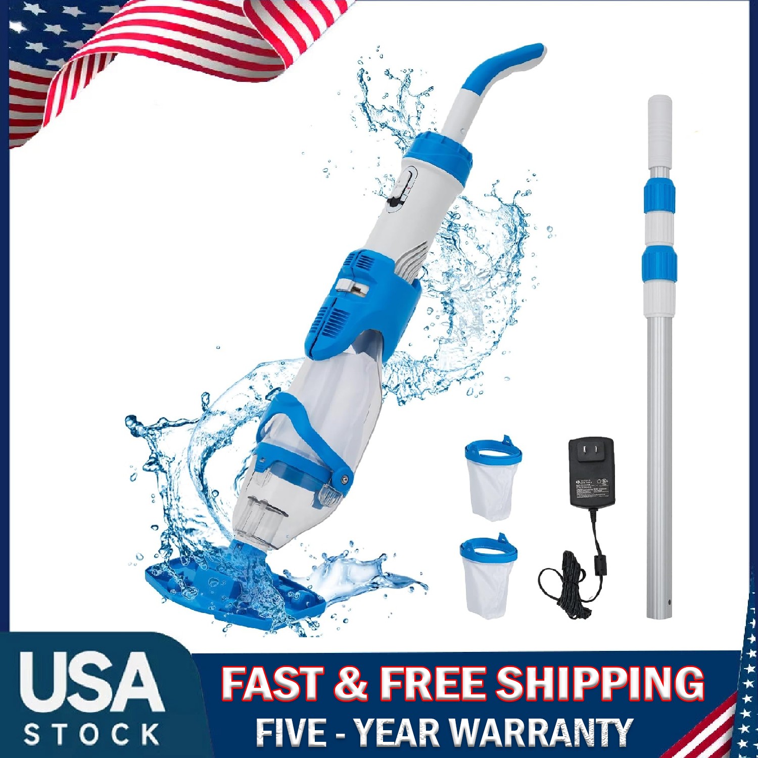 Cordless Rechargeable Pool Vacuum Handheld Cleaner ,with Telescopic Pole 60 Mins