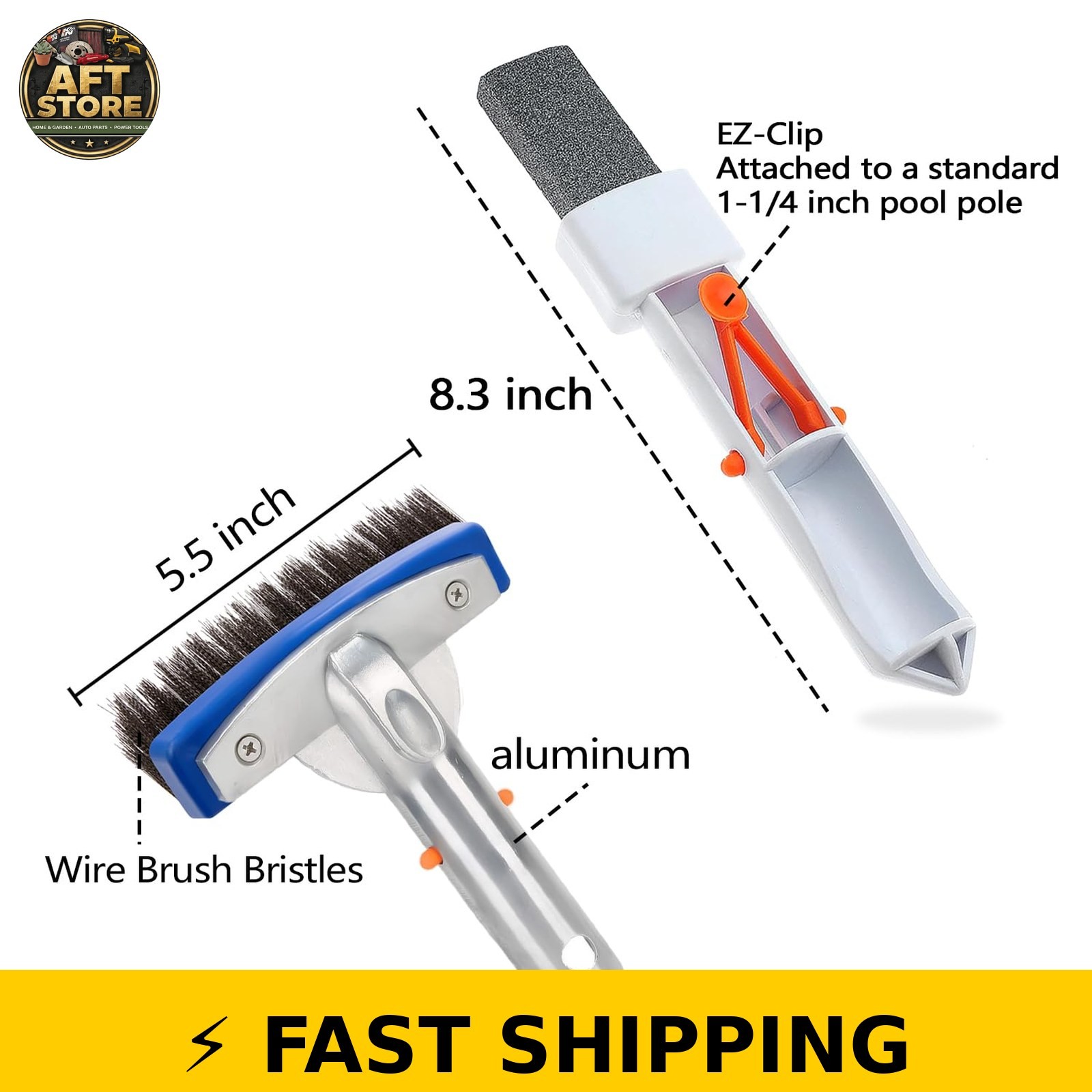 NEOHATION Pool Pumice Stone & 5&Prime; Stainless Steel Brush Set