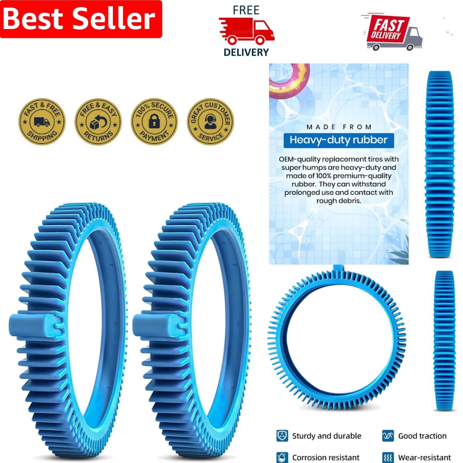 Durable 2-Pack Replacement Tires for In-ground Pool Cleaners, 896584000-143