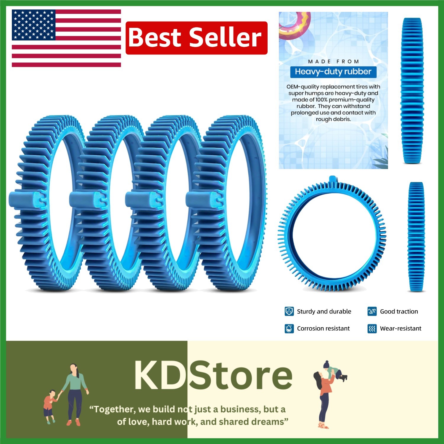 Pool Cleaner Replacement Tires 4-Pack Fit 896584000-143 Super Hump, Easy Install
