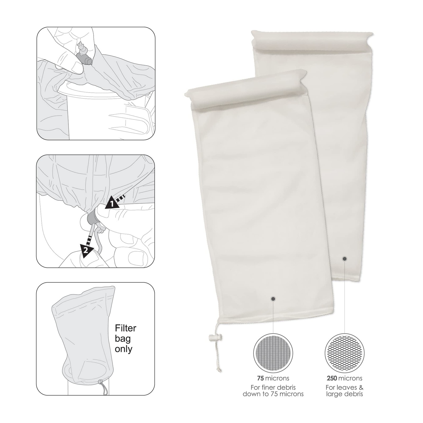 Kokido Replacement Filter Bags Set Standard And Fine Filter For Handheld Pool