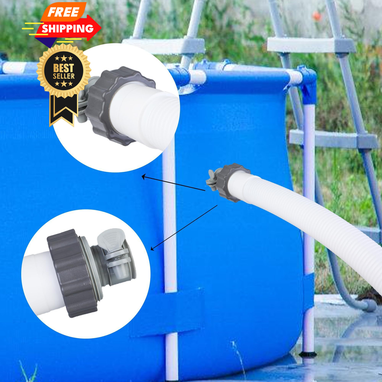 4 Pack Pool Hose Adapter with Clamp Washer 2 Types 1.5 inches, Gray