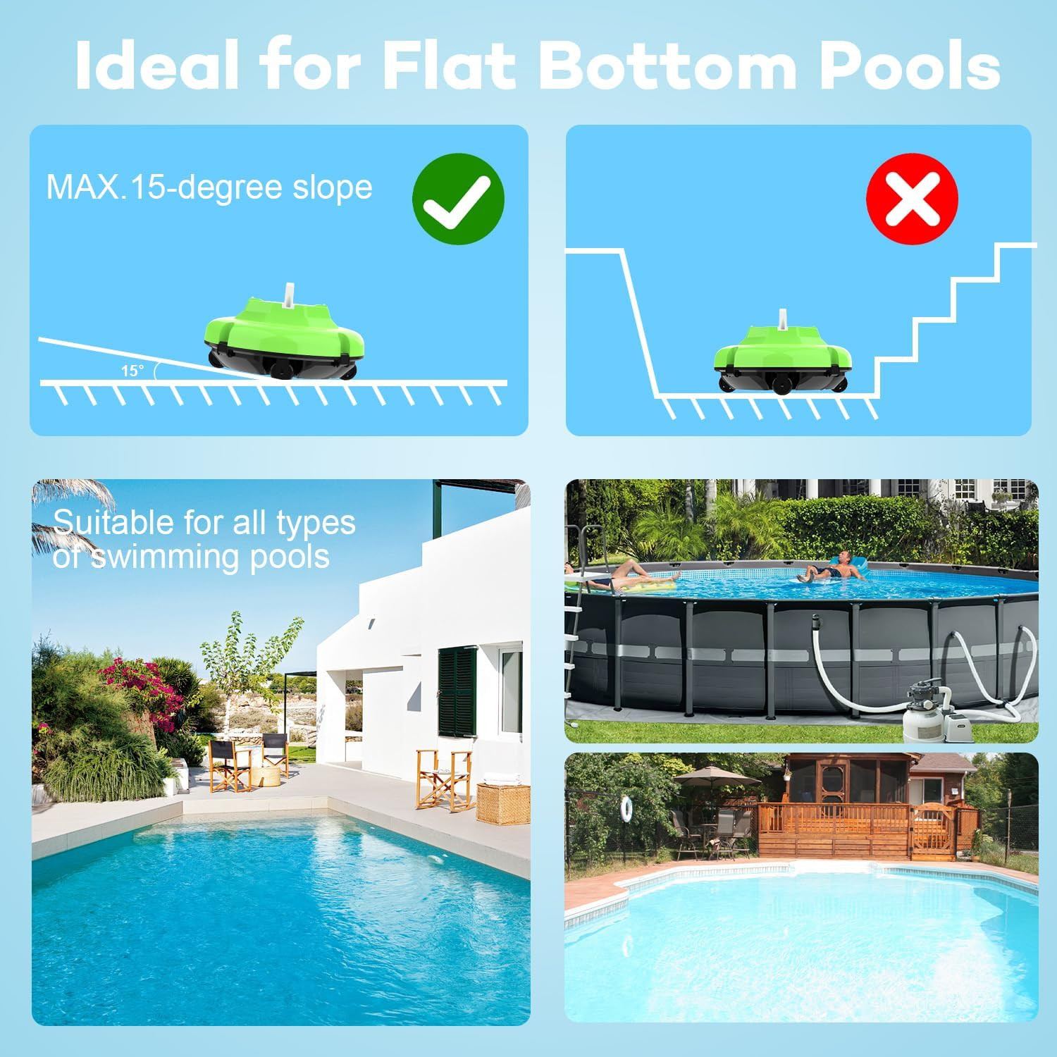 Robot Pool Vacuum for above Ground Pool, Cordless Robotic Pool Cleaner Dual Moto