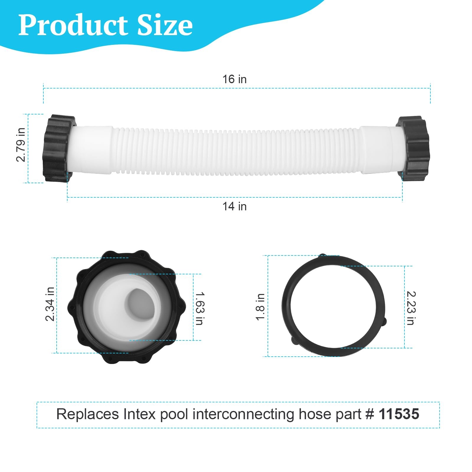 11535 Pool Sand Filter Pump Hose, 16 Inch Interconnecting Hose for Intex Sand Fi