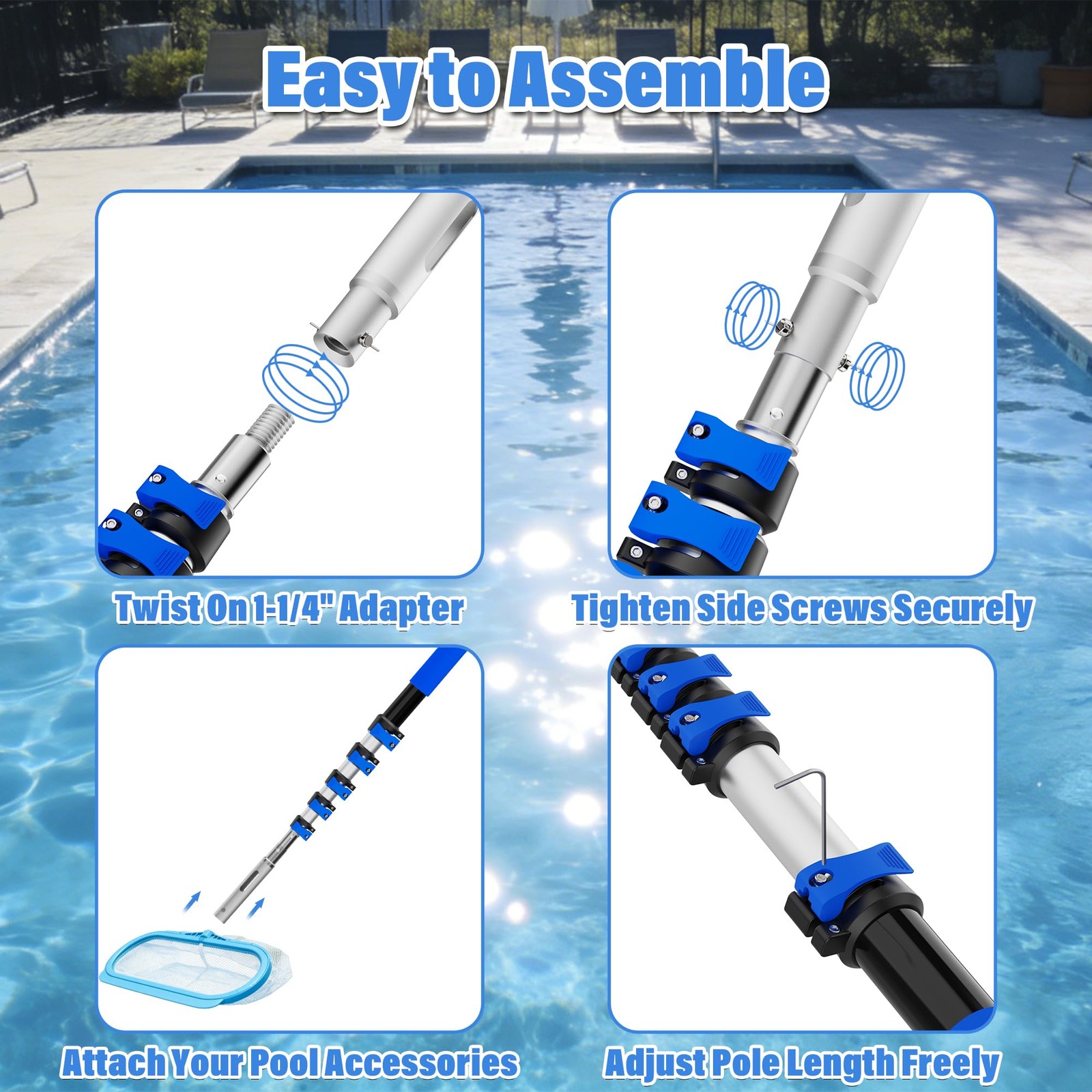 TONYINGO 5-20 FT Telescopic Pool Pole, Aluminum Alloy Extension Pole with Fli…