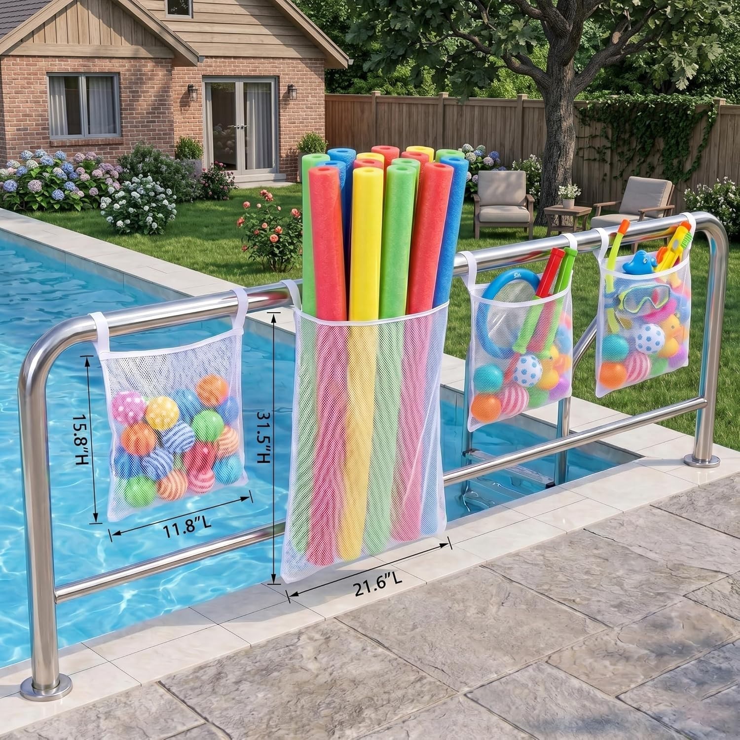 Mesh Storage Solutions for Poolside: 4-Pack Organizer & Adjustable Straps