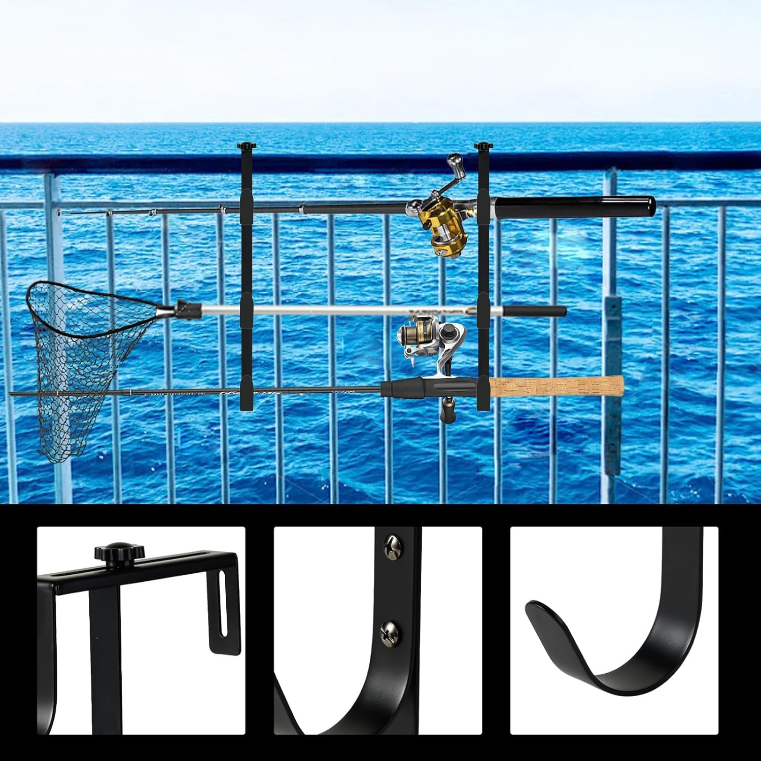 2Pcs Black Pool Pole Hangers, Adjustable Heavy Duty Swimming Pool Fence Hooks fo