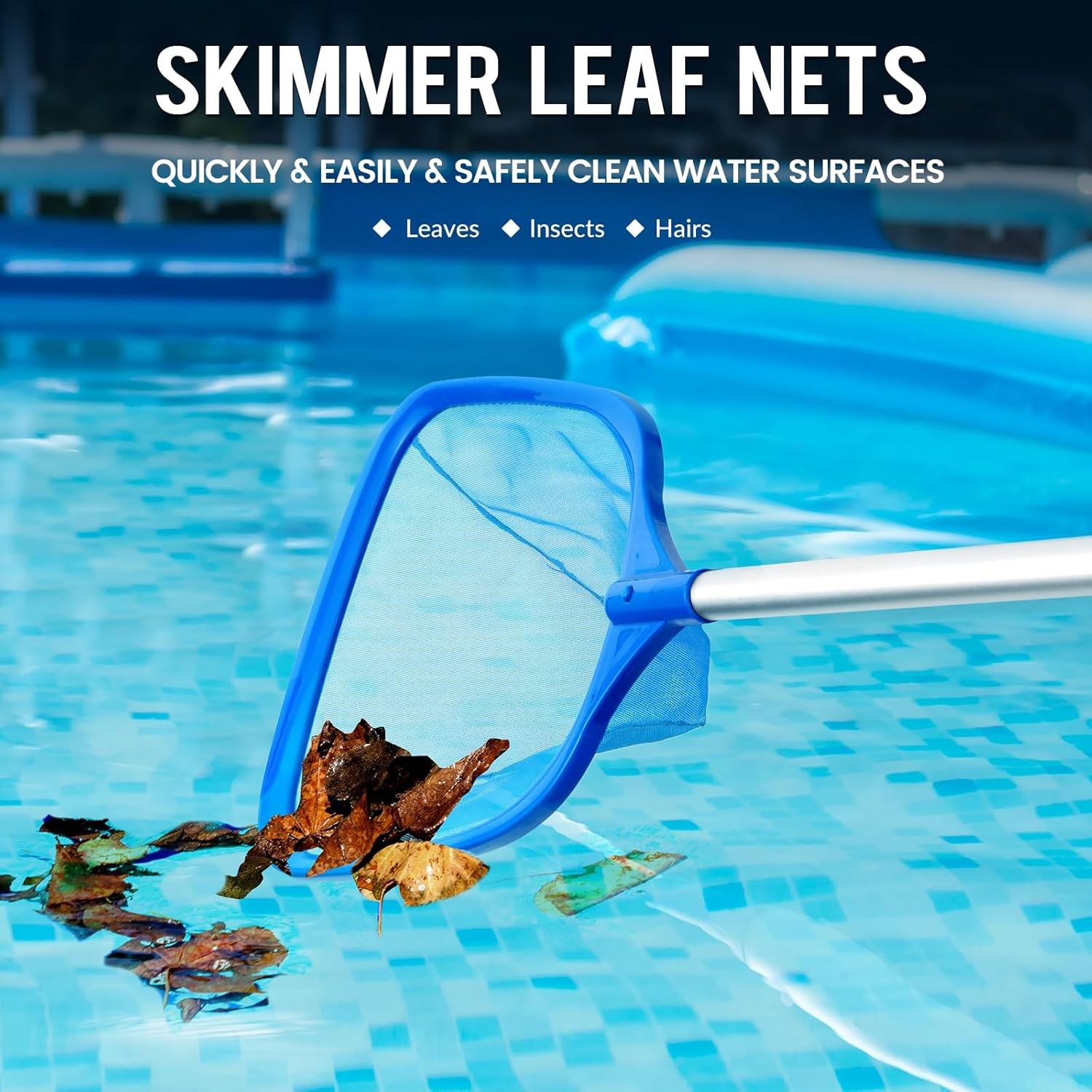 Pool Skimmer Net, Deep Pool Leaf Net with Reinforced Frame, Large Capacity Rake