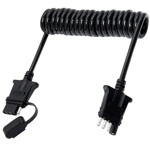 7.5ft 4 Pin Flat Trailer Wire Extension, Coiled Cable – 4 Way Vehicle &