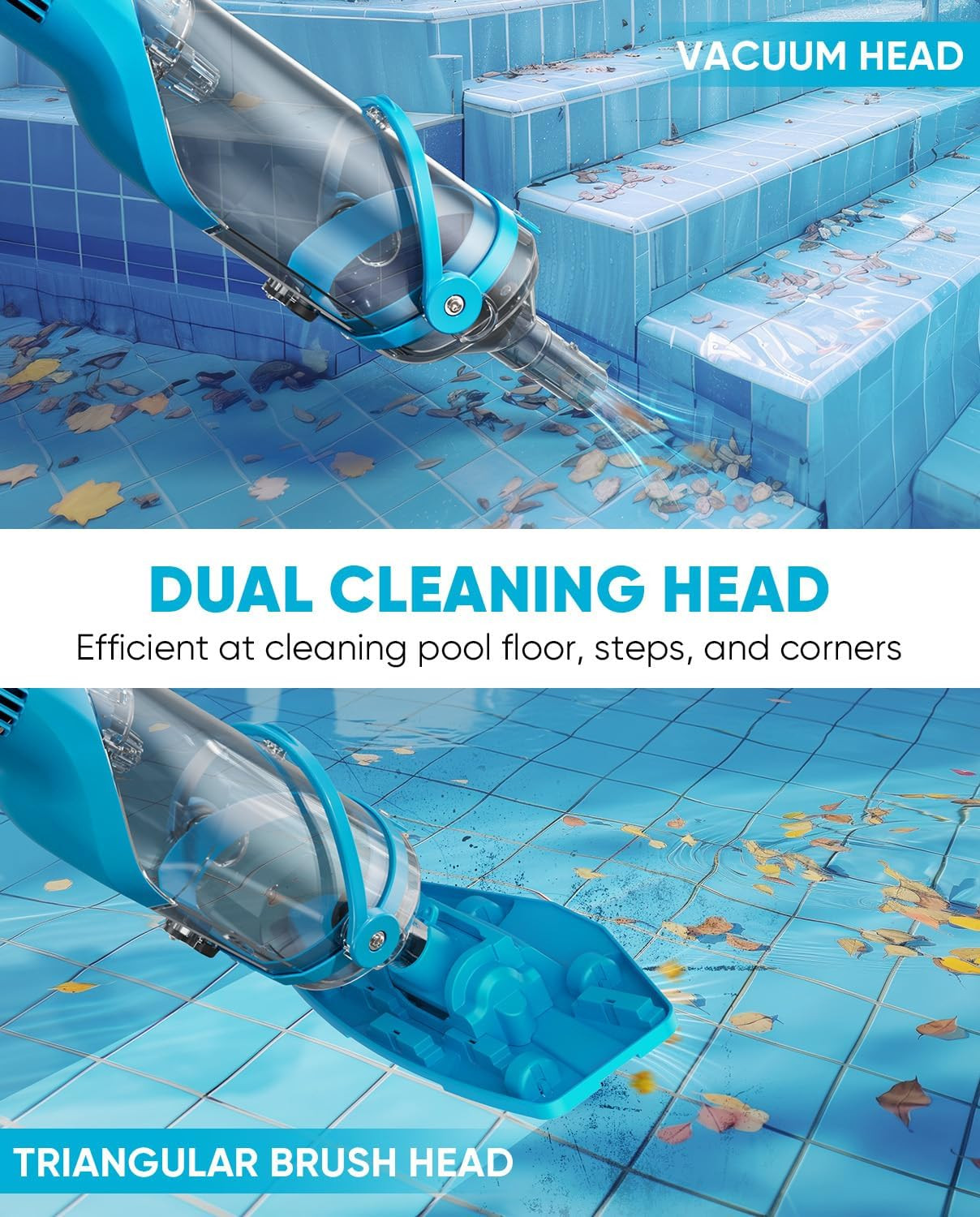 Cordless Pool Vacuum with Telescopic Pole, 18.5 GPM Powerful Suction, 1.5H Super
