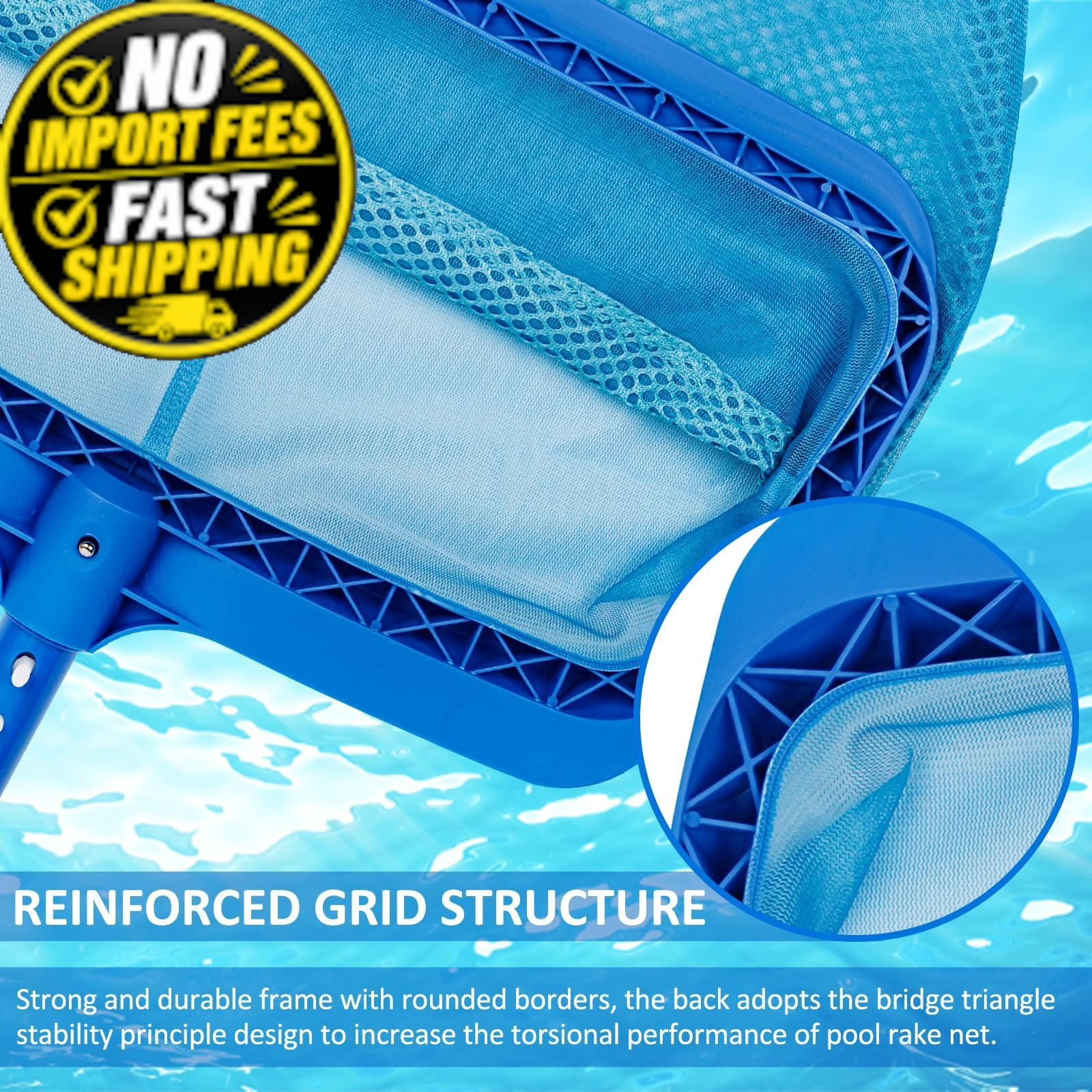 Poolvio Swimming Pool Skimmer Net, Fine Mesh Plastic Double Layer Rake