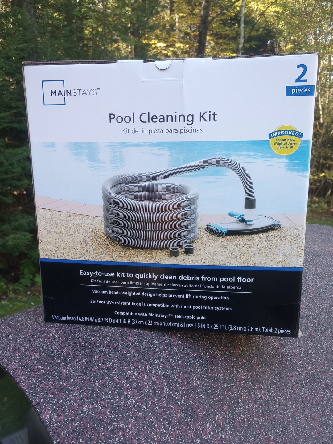 Mainstays Pool Vacuum Kit 2-Piece 25ft UV-Resistant Hose+Swivel Head 1.25&Prime;/1.5&Prime;