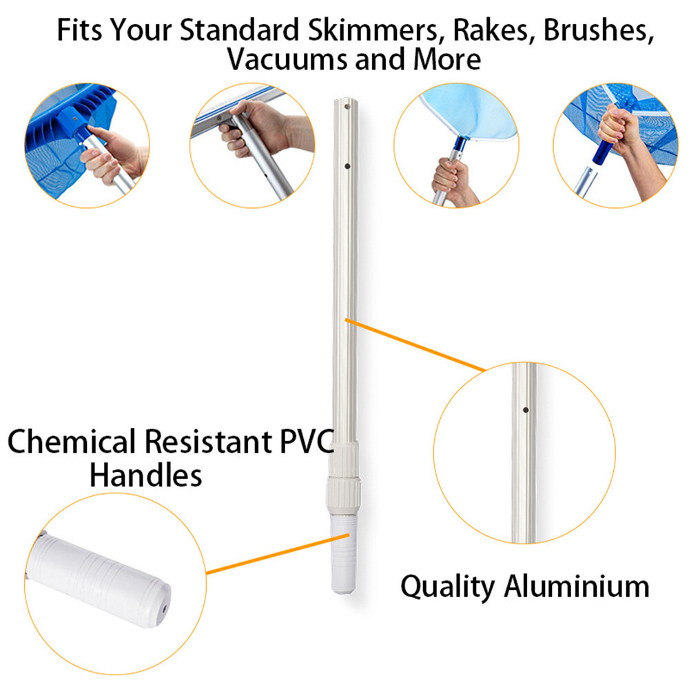 Pool Cleaning Kit – Skimmer Net, Heavy Duty Pool Brush and Aluminum Pole – NEW