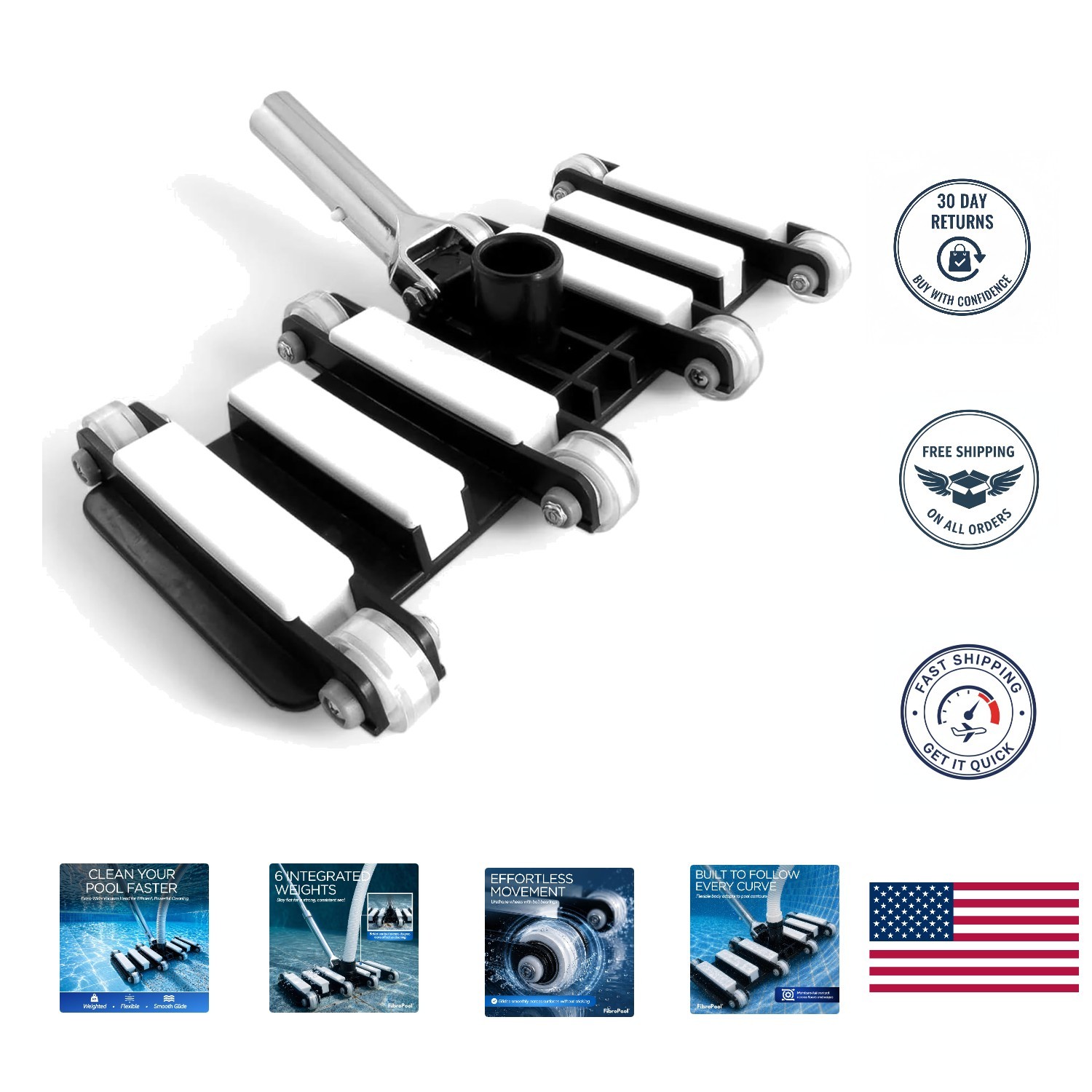 Professional Quality 14.4&Prime; Weighted Pool Vacuum Head with Chrome Plated Handle