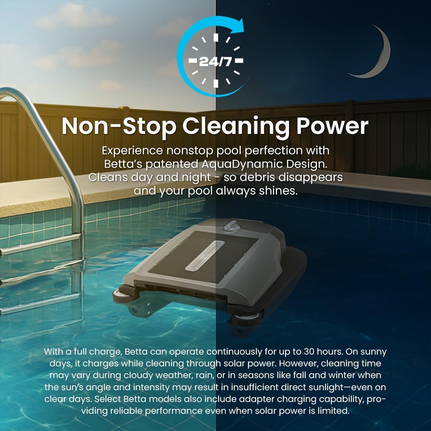 Betta Flex Solar Skimmer Cordless Pool Cleaner Dual Mode Grey