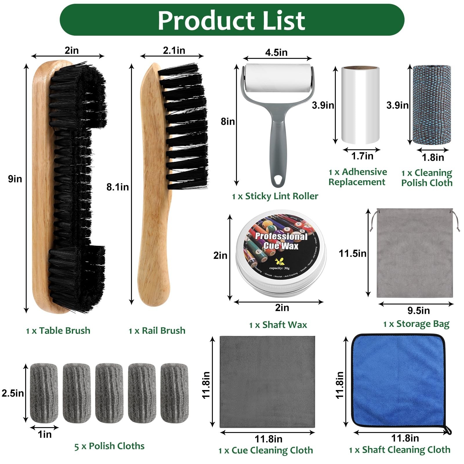 Pool Table Brush Set, 14pcs Billiard Table Felt and Cue Cleaning Accessories …