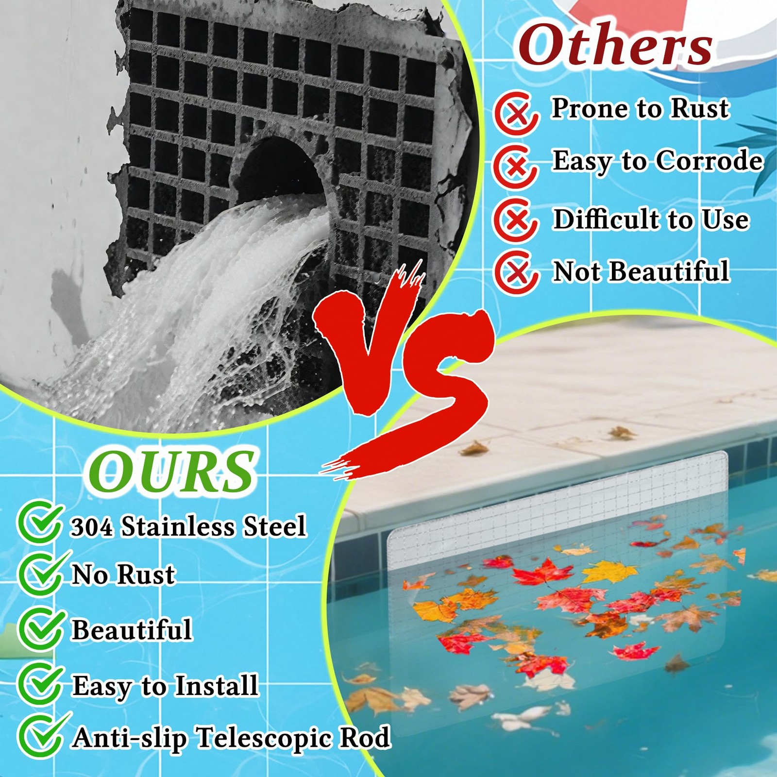 Pool Skimmer Guard Kit Reusable Swimming Pool Skimmer Leaf Shield Net with El…