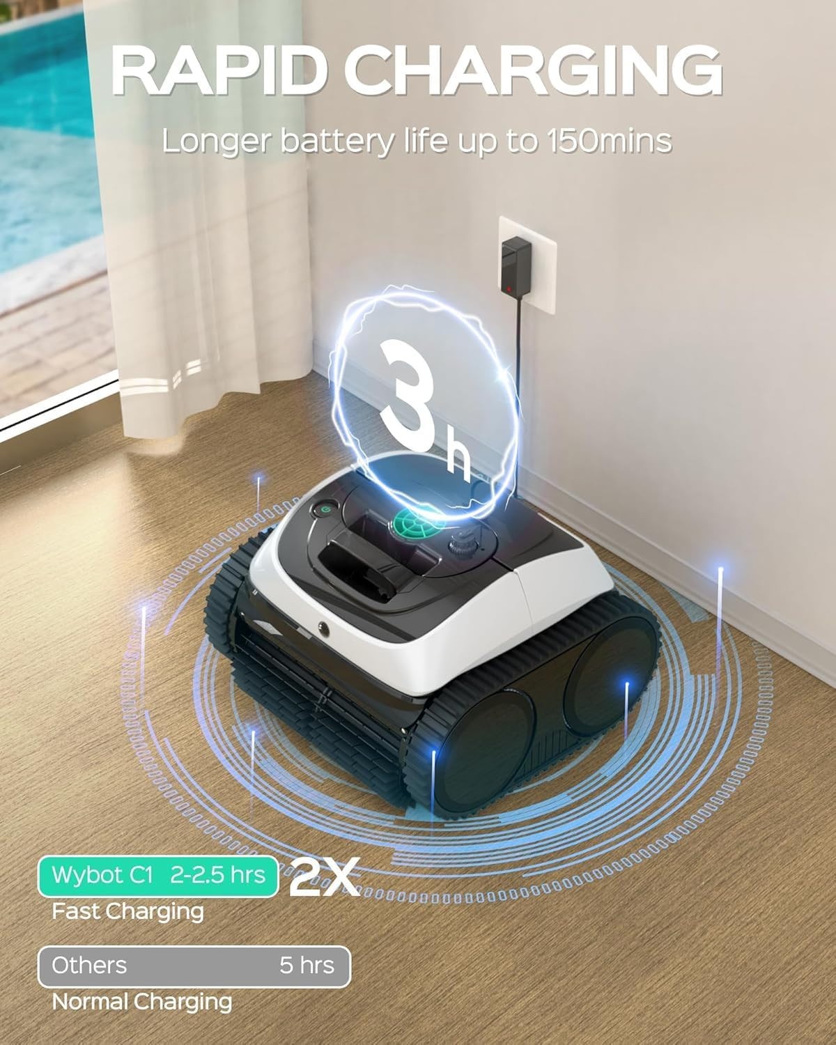 WYBOT C1 Robotic Pool Vacuum for Inground Pools *OPEN BOX – NEW* 150 min Runtime