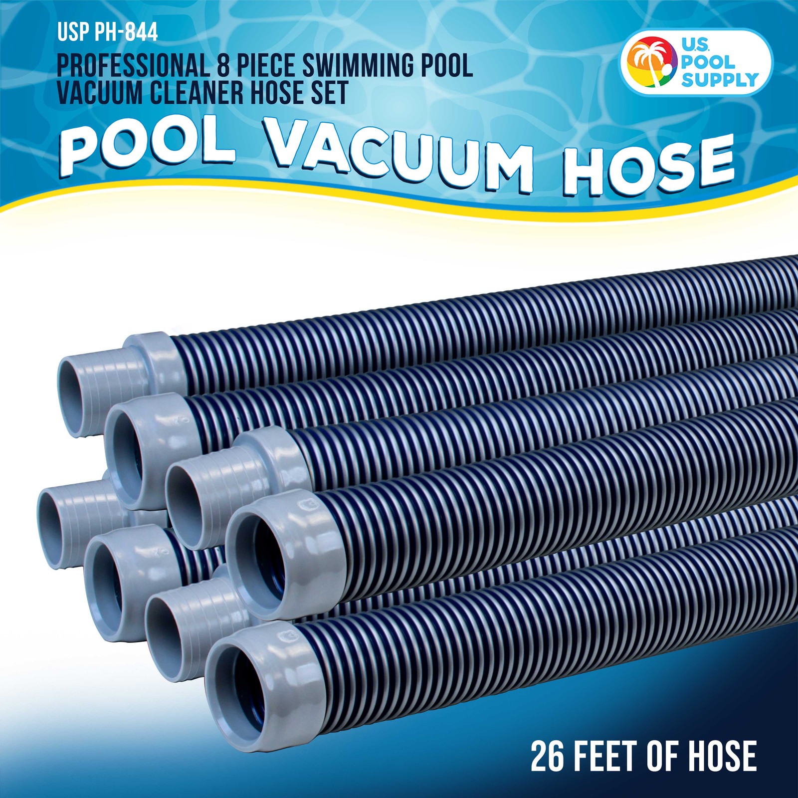 8 Piece Swimming Pool Vacuum Cleaner Hose Set, Blue & Gray 40&Prime; Flexible Sections