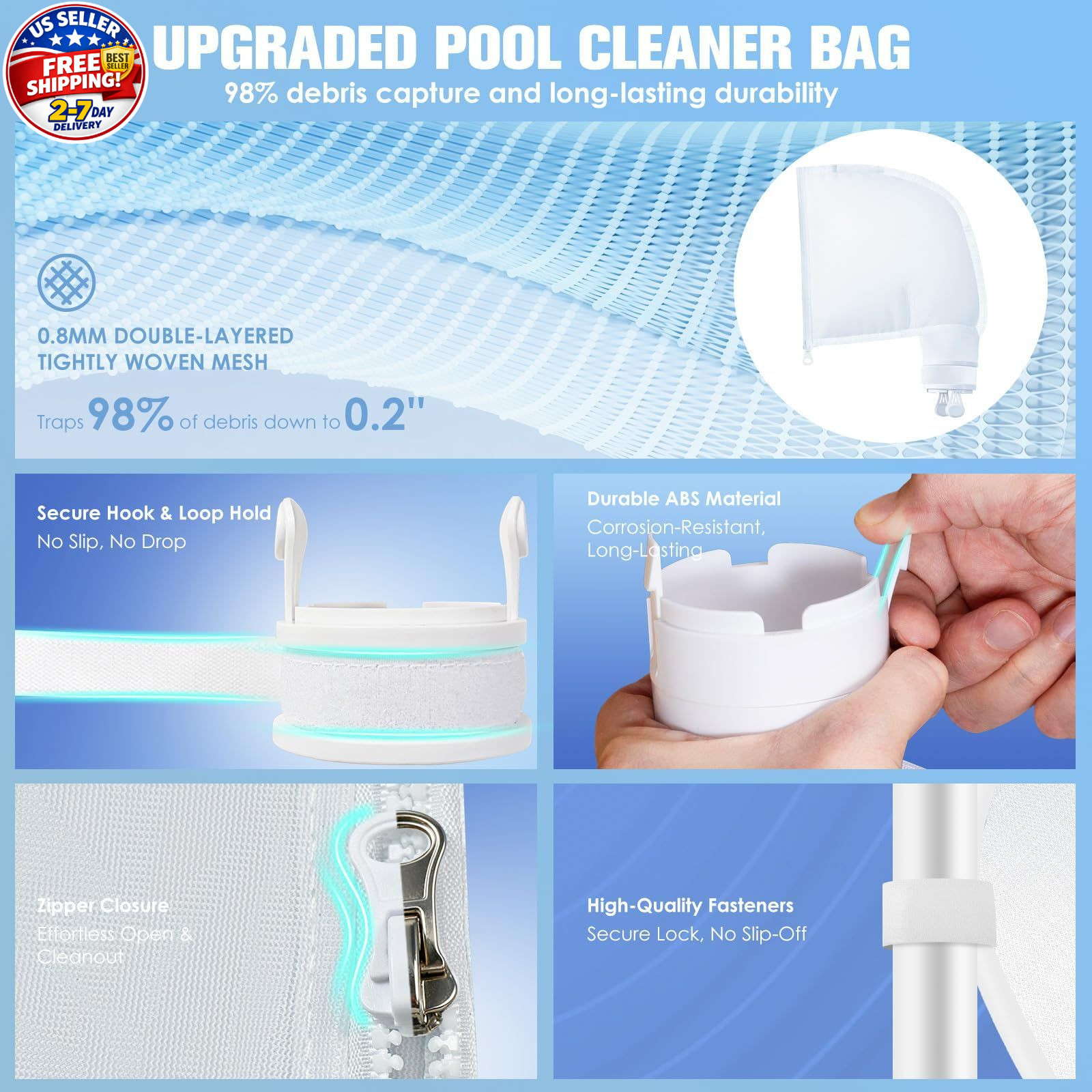 5 Pack Pool Cleaner Bags, Nylon mesh Replacement Bag, Bag White