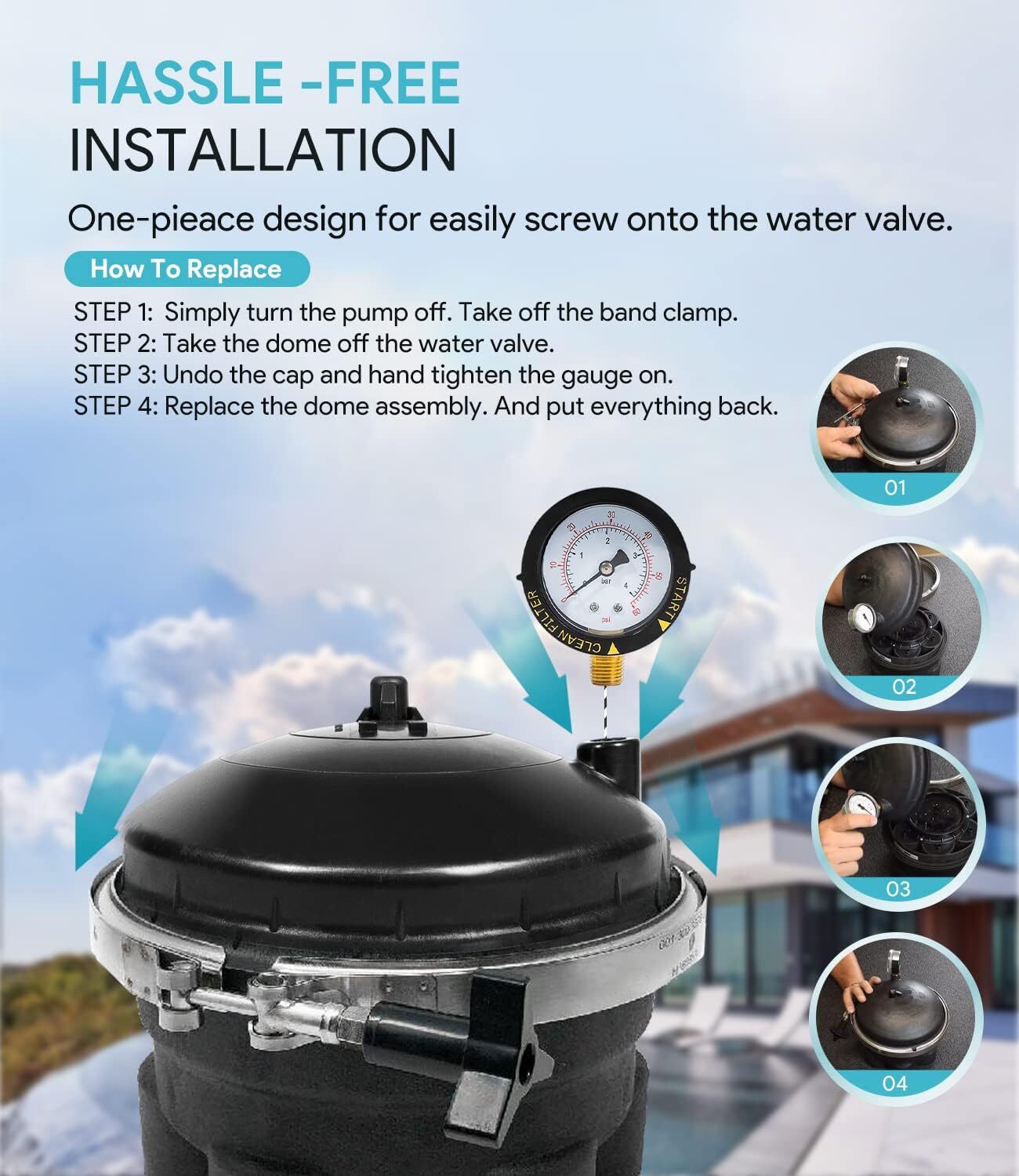 005-302-4300-03 Water Valve Top Dome Assembly with PSI Gauge for Paramount