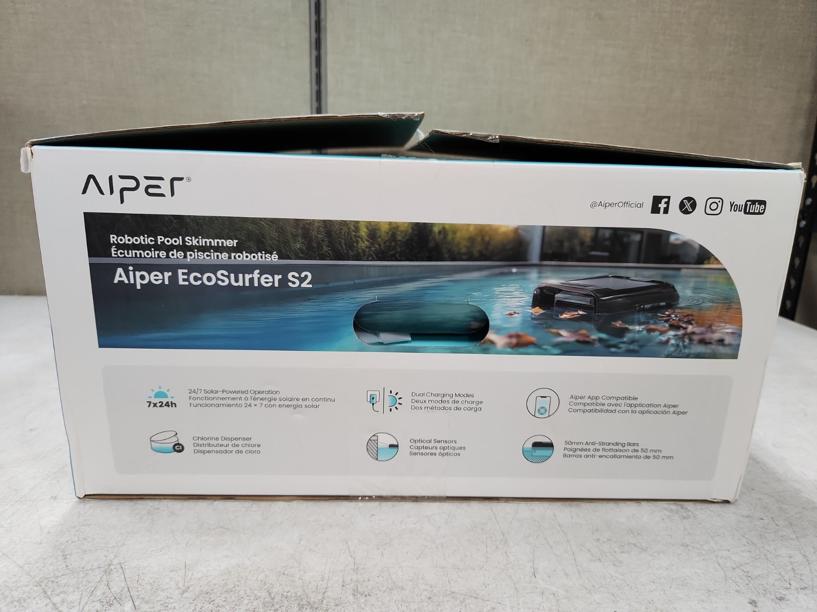 NEW Aiper Ecosurfer S2 Solar Powered Pool Surface Skimmer Robot – Grey