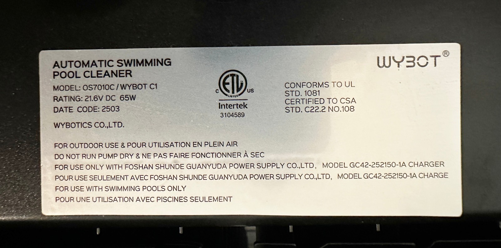 WYBOT C1 Robotic Pool Vacuum for Inground Pools *OPEN BOX – NEW* 150 min Runtime